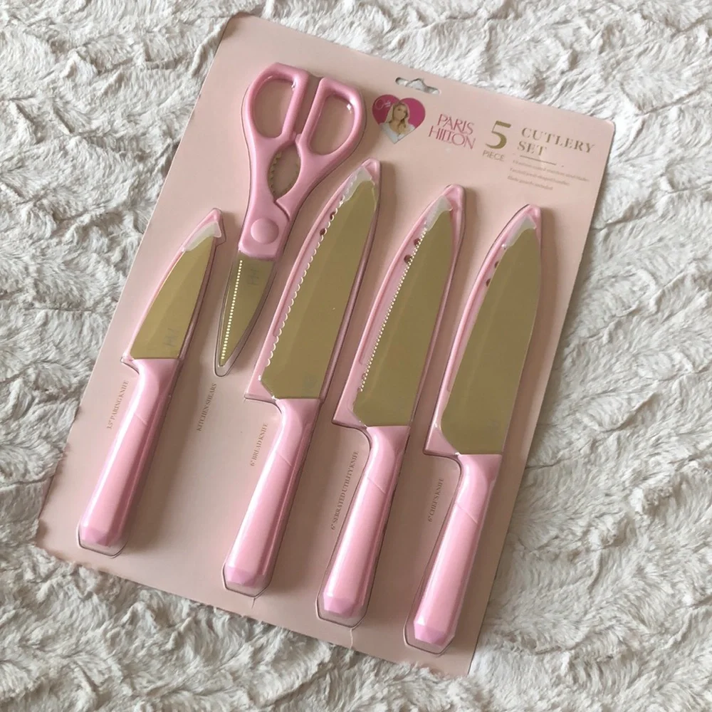 Paris Hilton Pink 5-Piece Kitchen Knife and Scissors Set